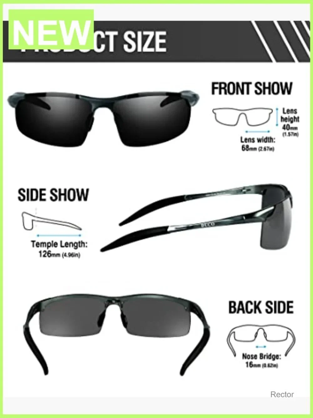 Mens Sports Polarized Sunglasses UV Protection Semi-Rimless Square